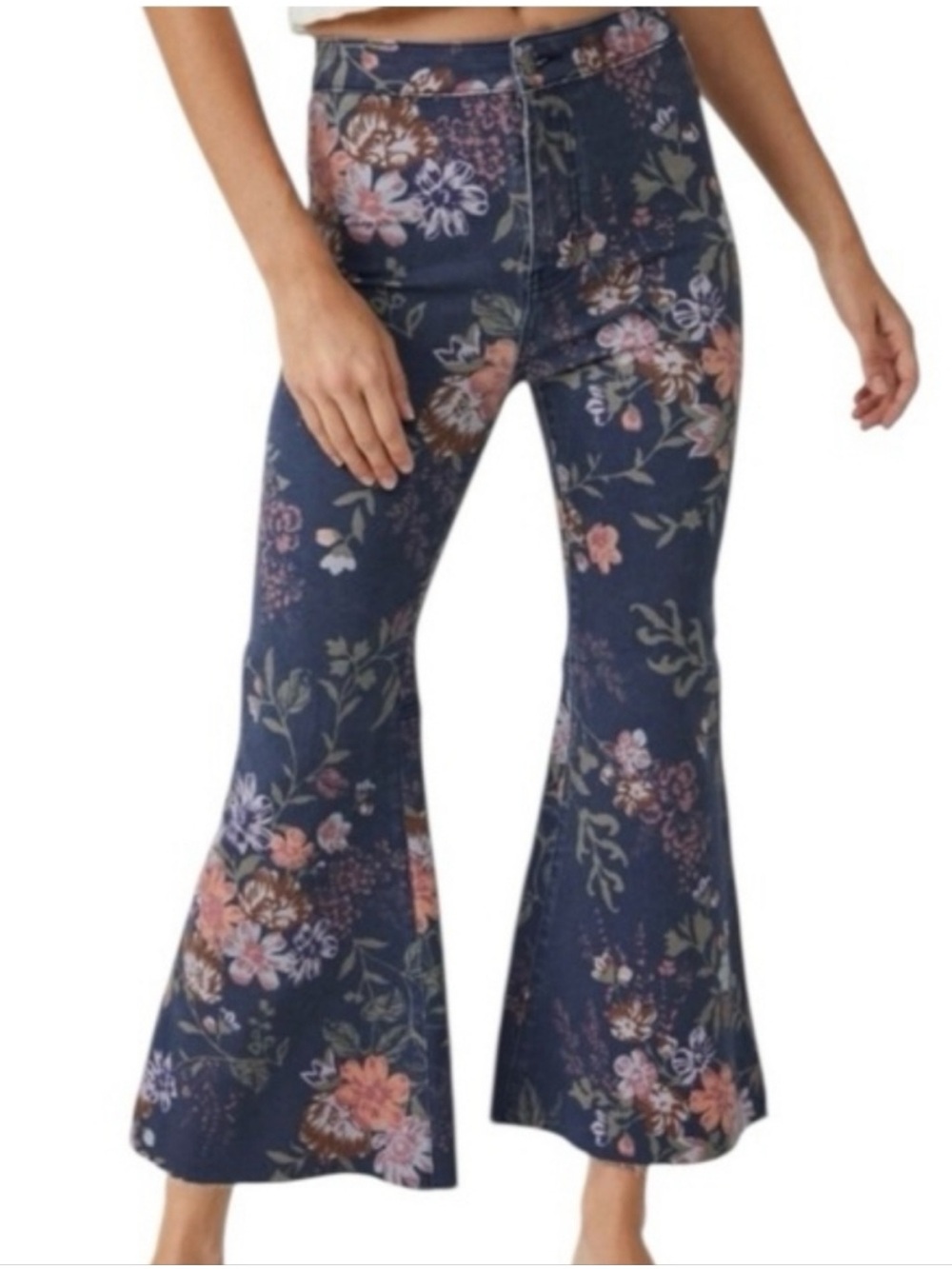 Free People Navy Combo Floral Youthquake Denim | NWT Size 28